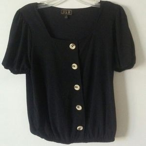 Black short sleeve button top